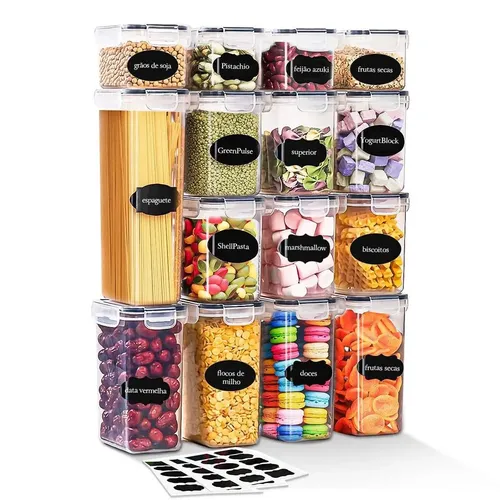 Kit 15 Potes Herméticos - Bpa Free Organizador Com Tampa Para Alimentos, Empilhável, Porta