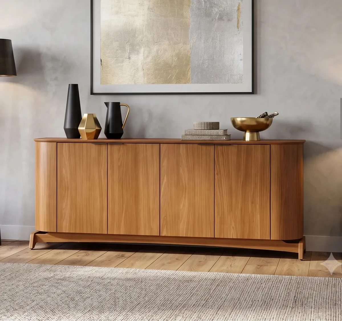 Buffet Aparador Curvo Em Mdf 4 Portas 160cm Com Pés