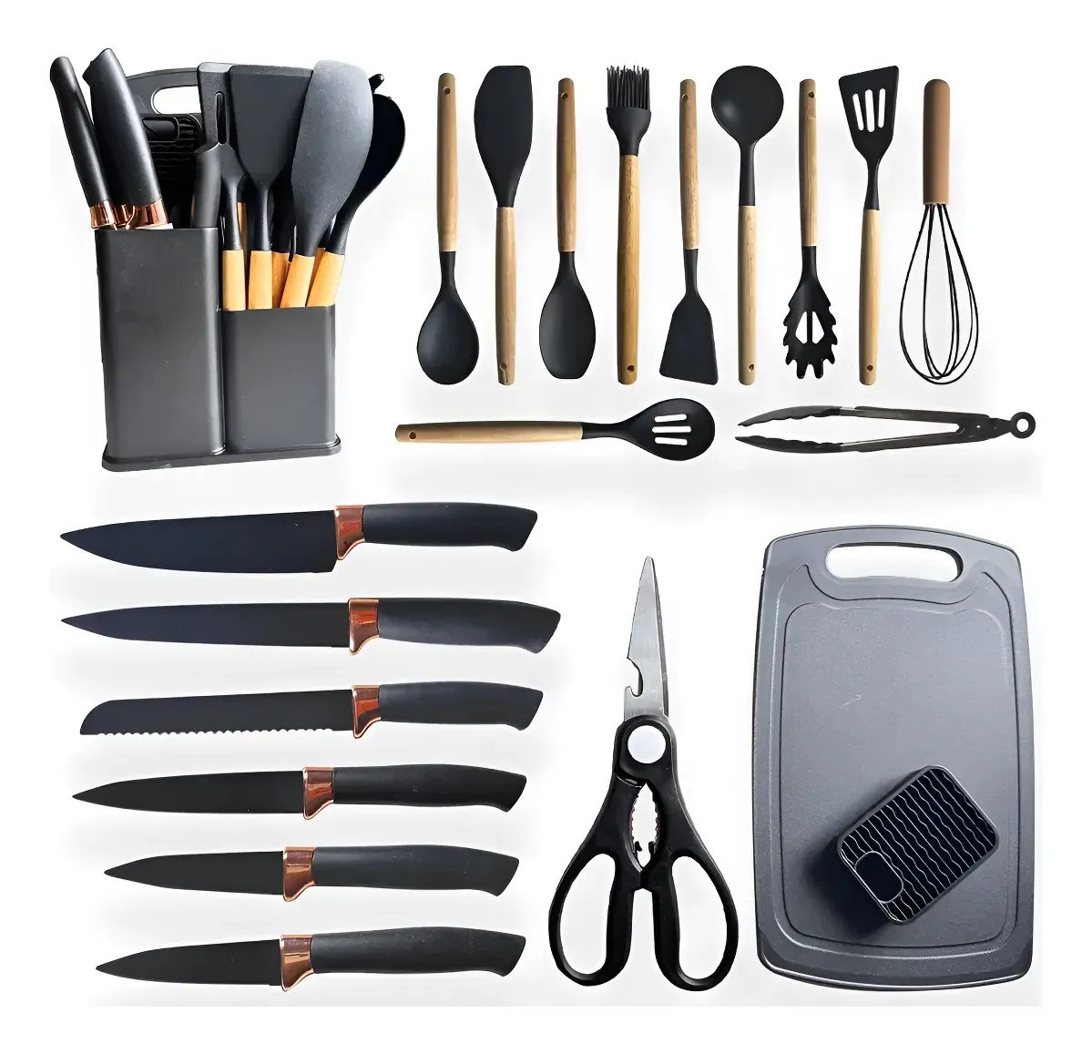 Conjunto 19 Peças Utensílios Cozinha Silicone Apoapp Preto