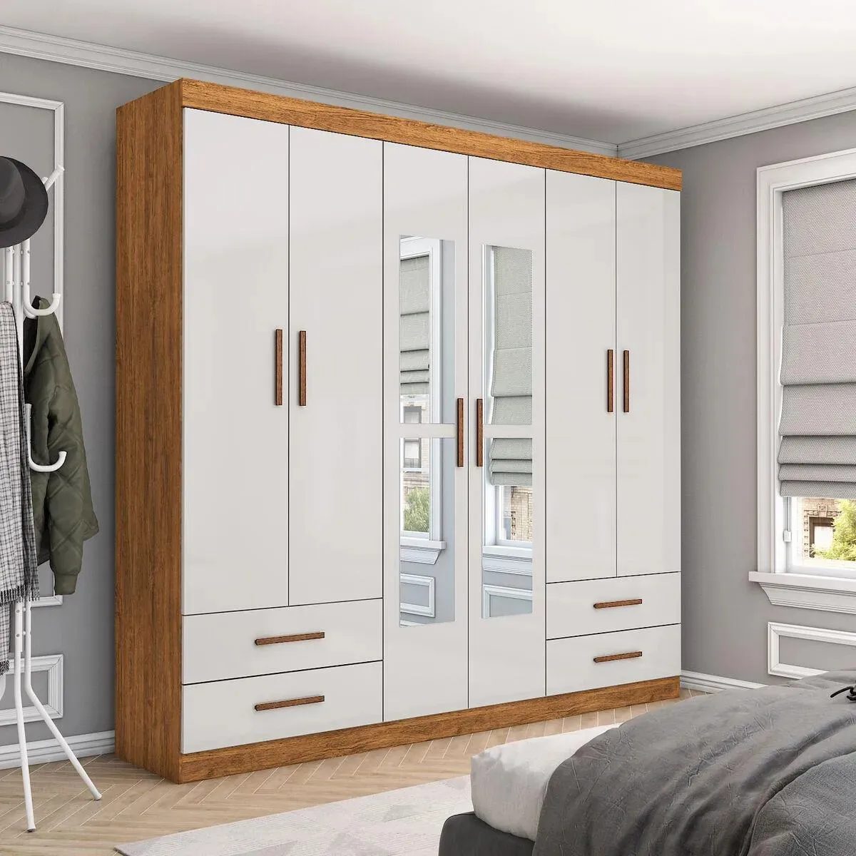 Guarda-Roupa Casal Medelin 6 Portas 4 Gavetas com Espelho Multimóveis CR35557