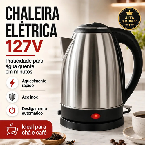 Chaleira Elétrica Jarra Inox 2 Litros Ferve Agua Rápido