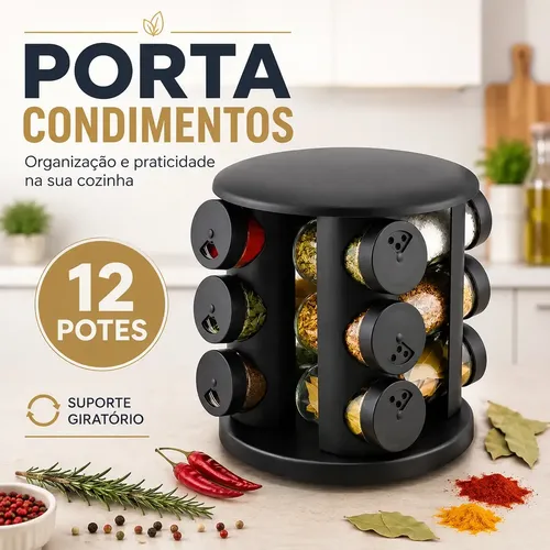 Porta Condimentos Tempero 12 Potes Giratório
