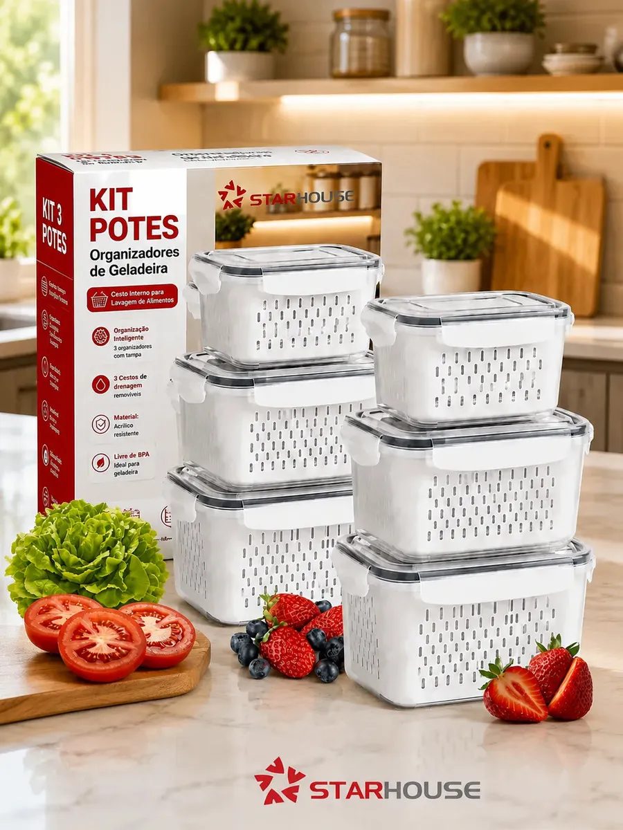 Kit 6 Organizadores Geladeira Verduras Frutas Starhouse