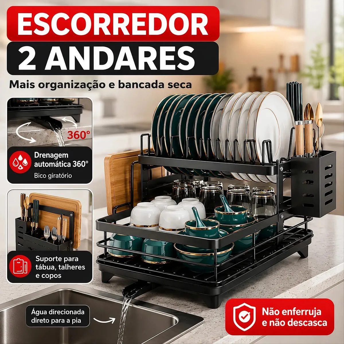 Escorredor De Louça Inox 2 Andares