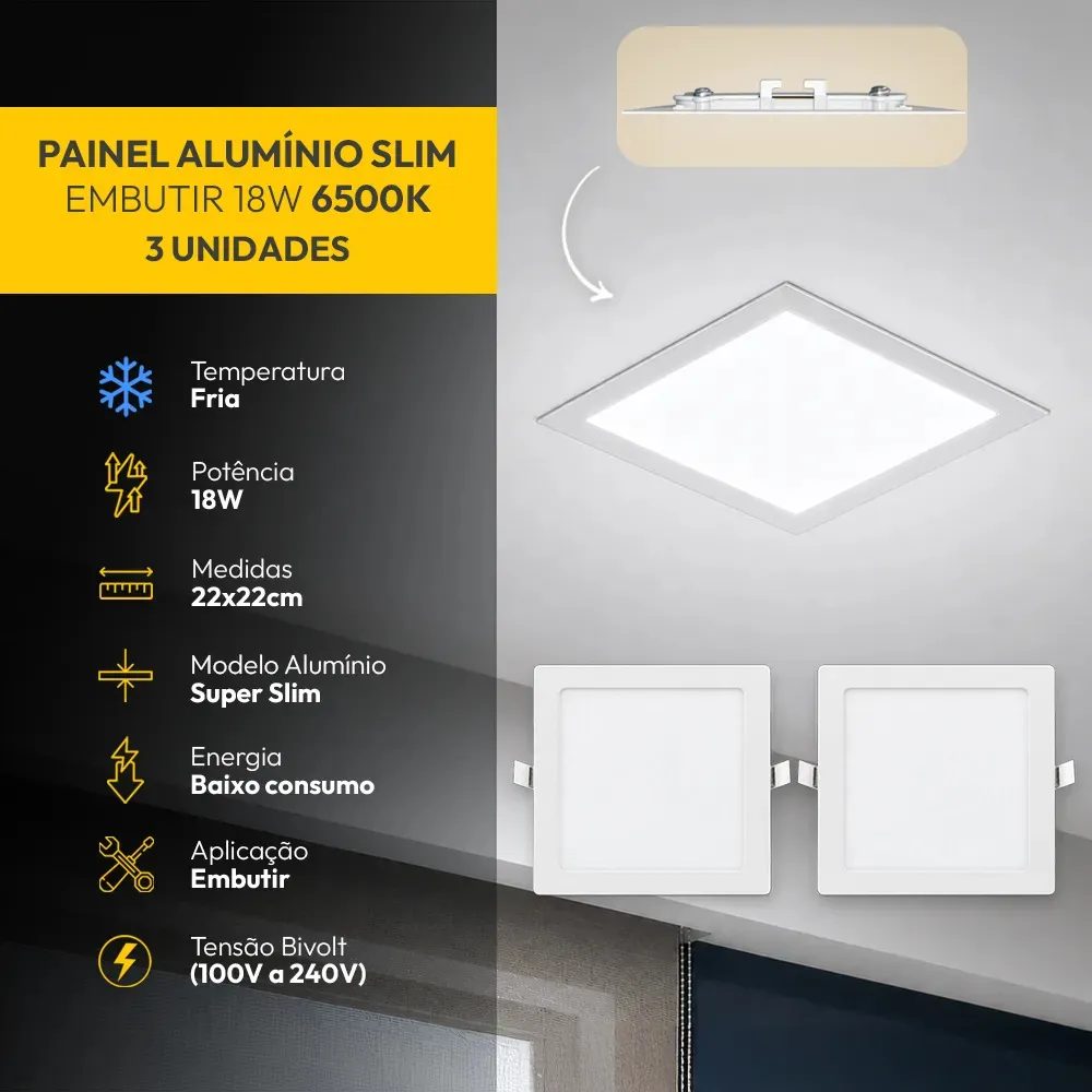 Kit 3 Painéis Led Plafon Embutir