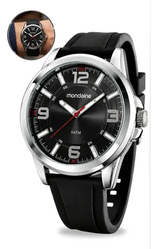Relógio Mondaine Masculino De Pulso Original Preto Prateado
