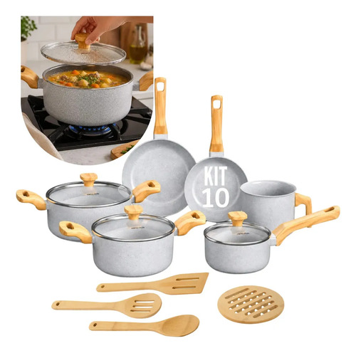 Conjunto De Panelas Com 10 Peças Cook Marmol Mimo Style