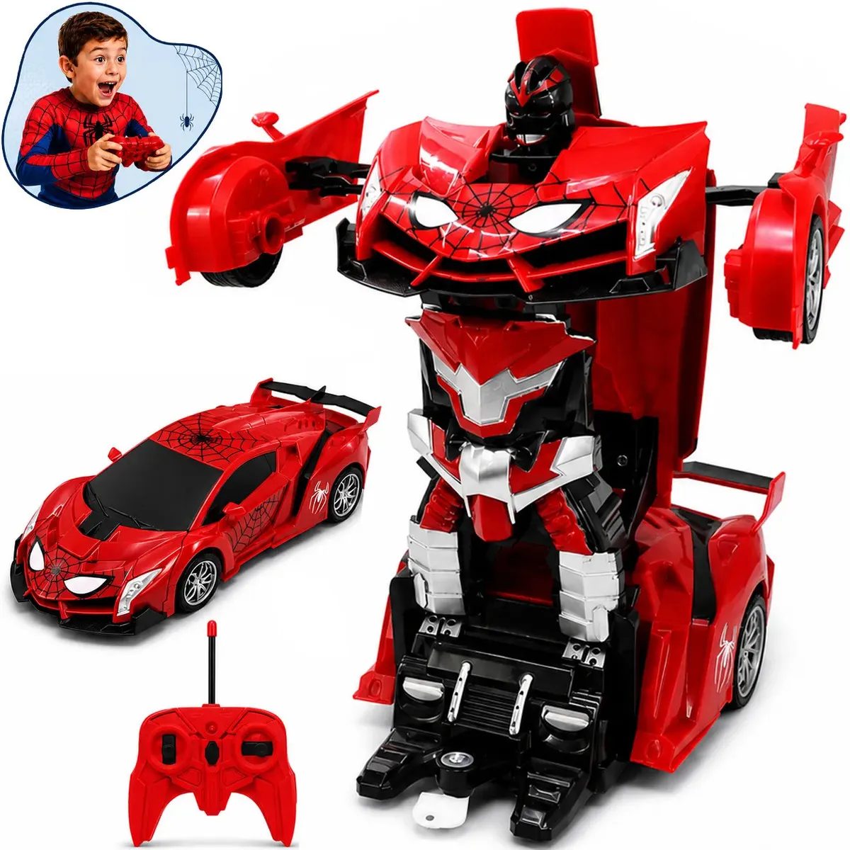 Carrinho de Controle Remoto Robô Transformer Homem Aranha