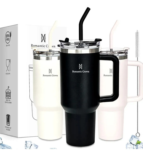 Copo Térmico Gigante 1,2l Inox Com Tampa E Inox Canudo Cor Preto Cor Pura / Material Fosco