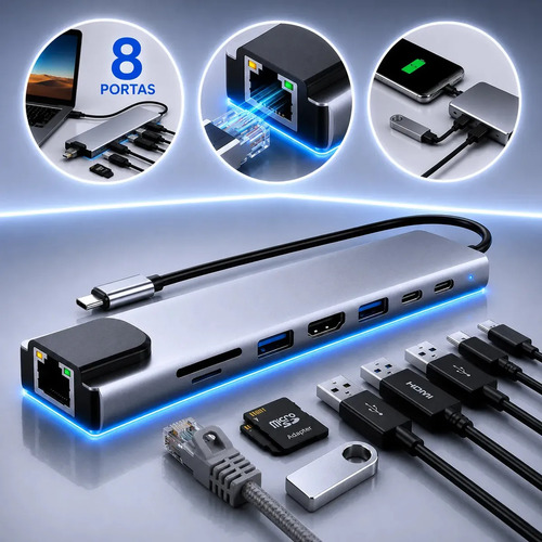 Adaptador Hub Usb Com 8 Portas