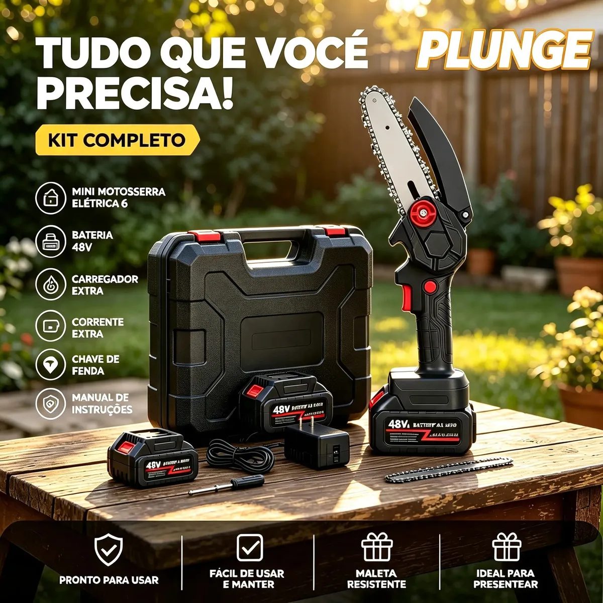 Motosserra Elétrica 48V 2 Baterias com Case