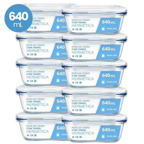 Kit 10 Potes de Vidro Marmita 640ml