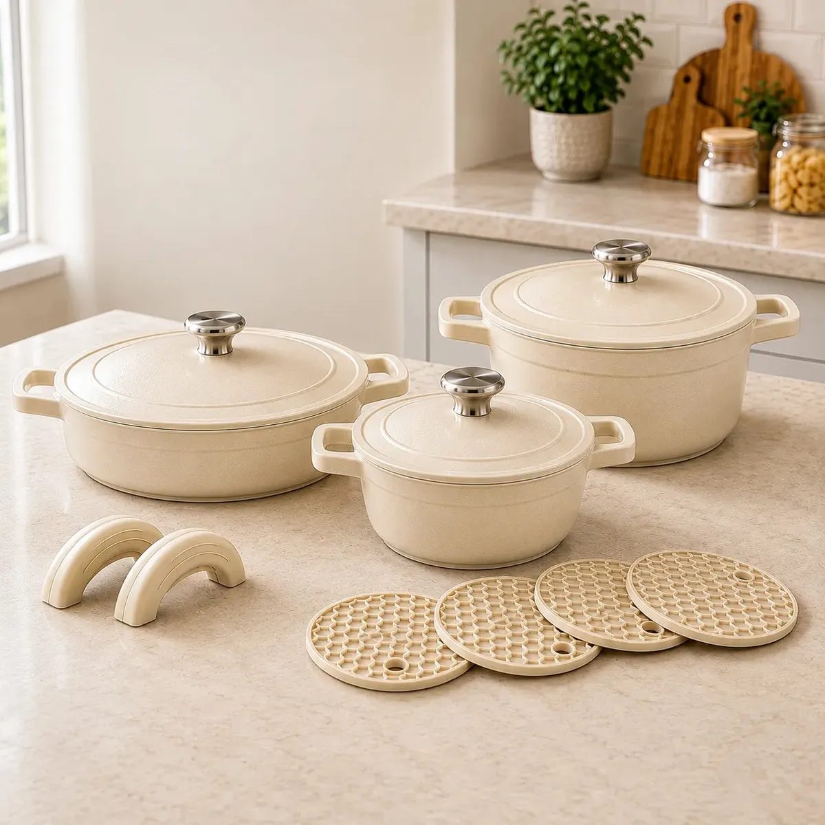 Conjunto de Panelas Luxena Creme 8 Peças com Revestimento Antiaderente e Indução Fogão A G