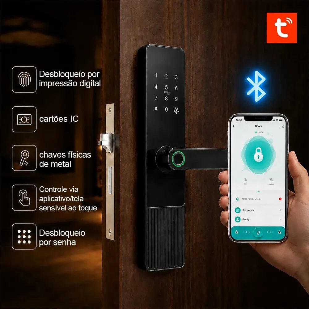 Fechadura Eletrônica Digital C/Biometria, Senha, Cartão IC,Chave Touch