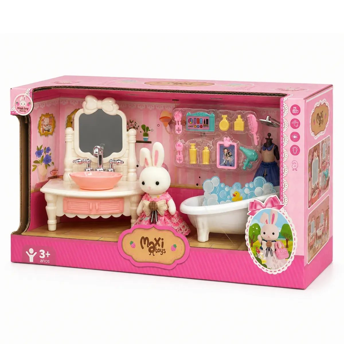 Casinha Boneca Coelho Brinquedo Infantil Mini Cenários Móveis Acessórios Coleção HopJoy Ma