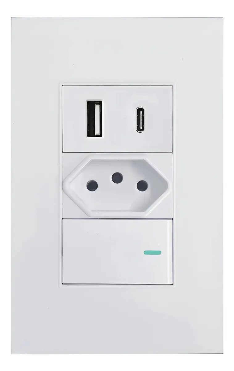 Tomada Interruptor + Usb e Tipo C Universal
