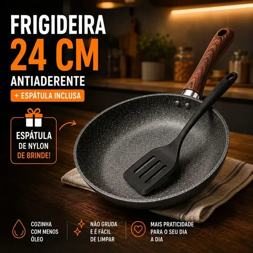 Frigideira Antiaderente Cerâmica Granito 24cm com Espátula