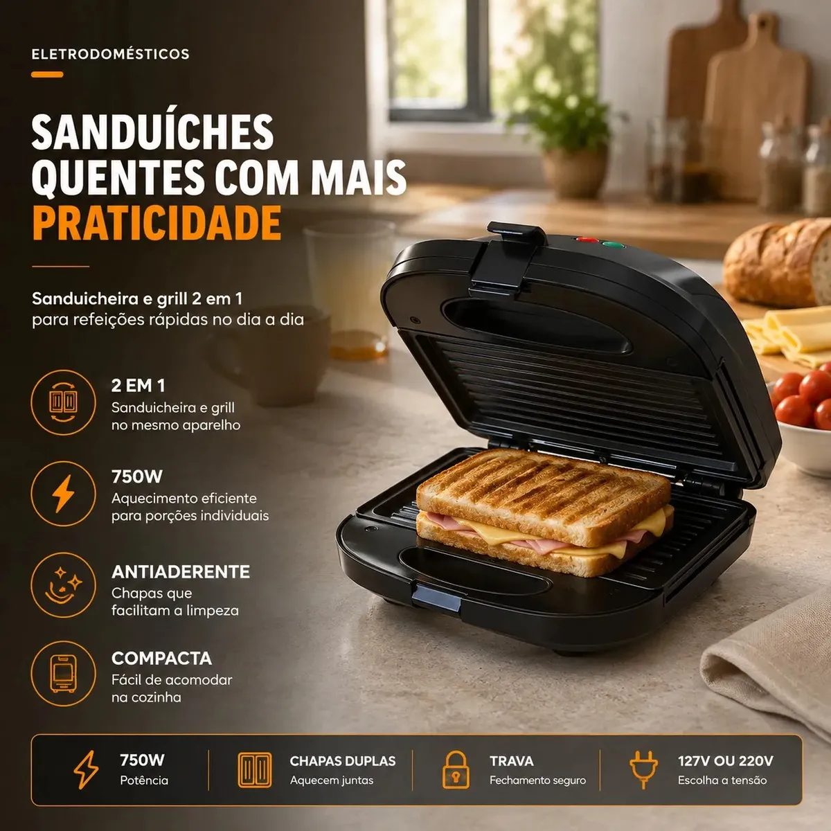 Sanduicheira Elétrica Luxe Grill Viacruz