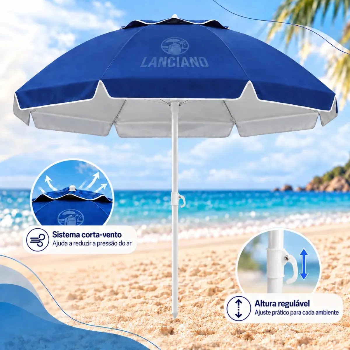 Guarda Sol Praia Grande Gigante 2,40m Proteção UV