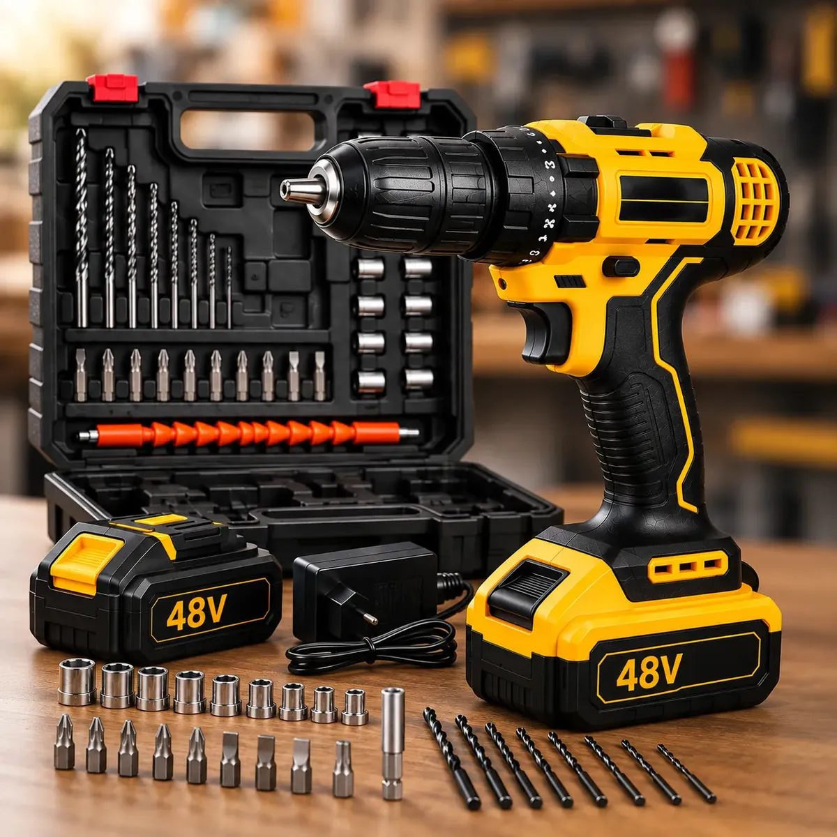 Parafusadeira Furadeira Impacto Sem Fio 2 Baterias 48V Profissional Bivolt Maleta Kit Comp