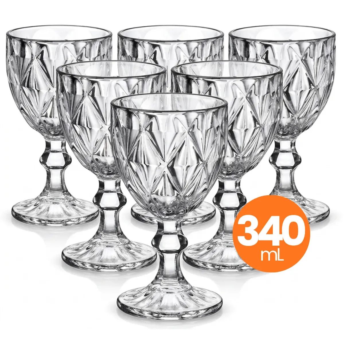Jogo 6 Taças Vidro Diamond 340ml