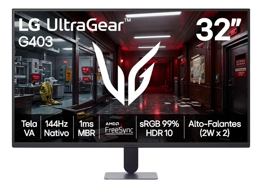 Monitor LG UltraGear - Tela VA FHD 32”, 144Hz nativo, 1ms (MBR), AMD FreeSync, HDR10, sRGB
