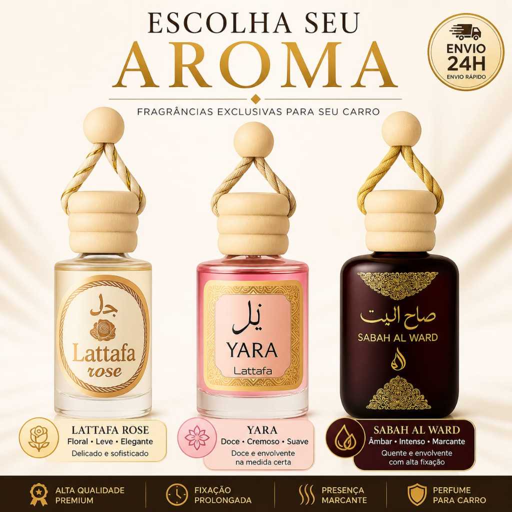 Kit 3 Cheirinho para Carro Árabe Aromatizante Automotivo 10ml