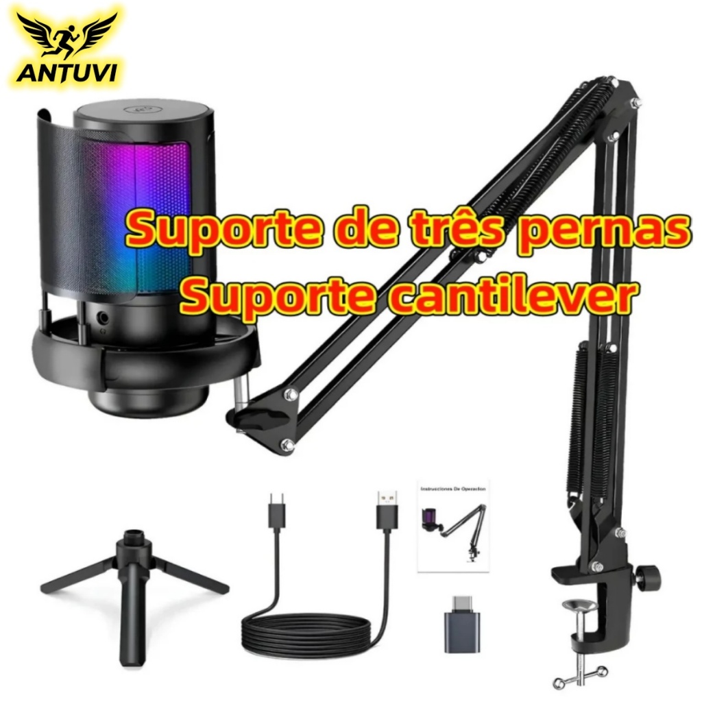 Microfone Condensador USB RGB Gamer