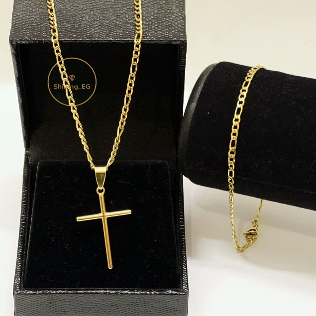 Kit Cordão e Pulseira Crucifixo