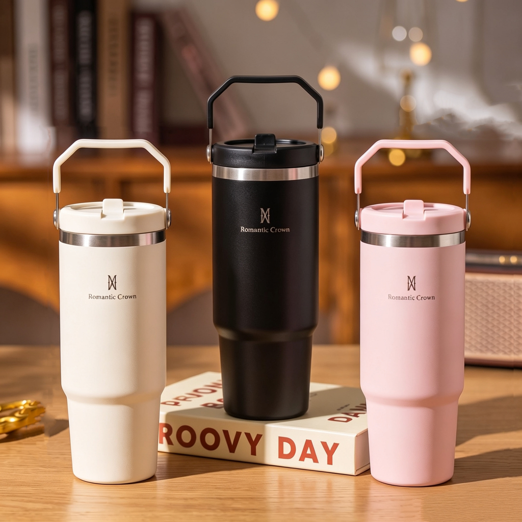 ✅ Garrafa Térmica Romantic Crown Flip Tumbler