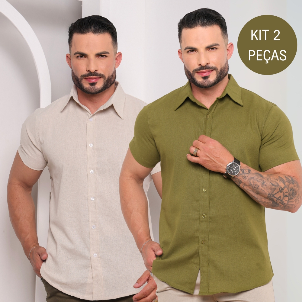 ✅ Kit 2 Camisas Sociais Linho Slim