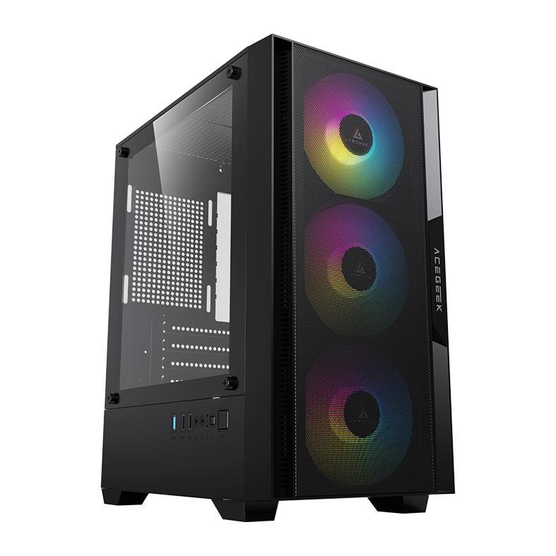 🔥Gabinete Gamer Acegeek Stratus Mesh, Rainbow, Mid-Tower, Com 3 Fans, Preto, AG-STRATUS-M