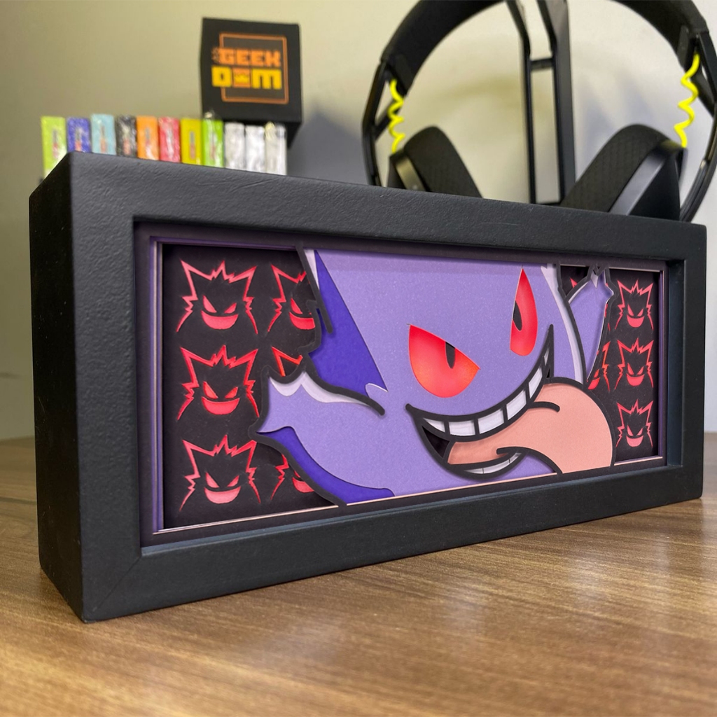 Luminária Lightbox Anime 3D LED Decoração de Mesa PC Gamer Pokémon Gengar Mod2
