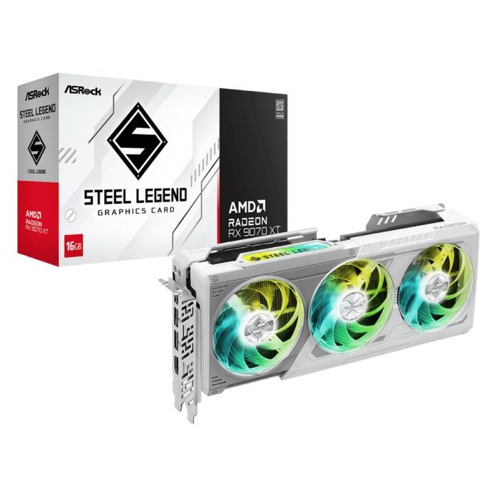 🔥 Placa de Vídeo AsRock RX 9070 XT Steel Legend White 16GB GDDR6 256bits - 90-GA5DZZ-00UA