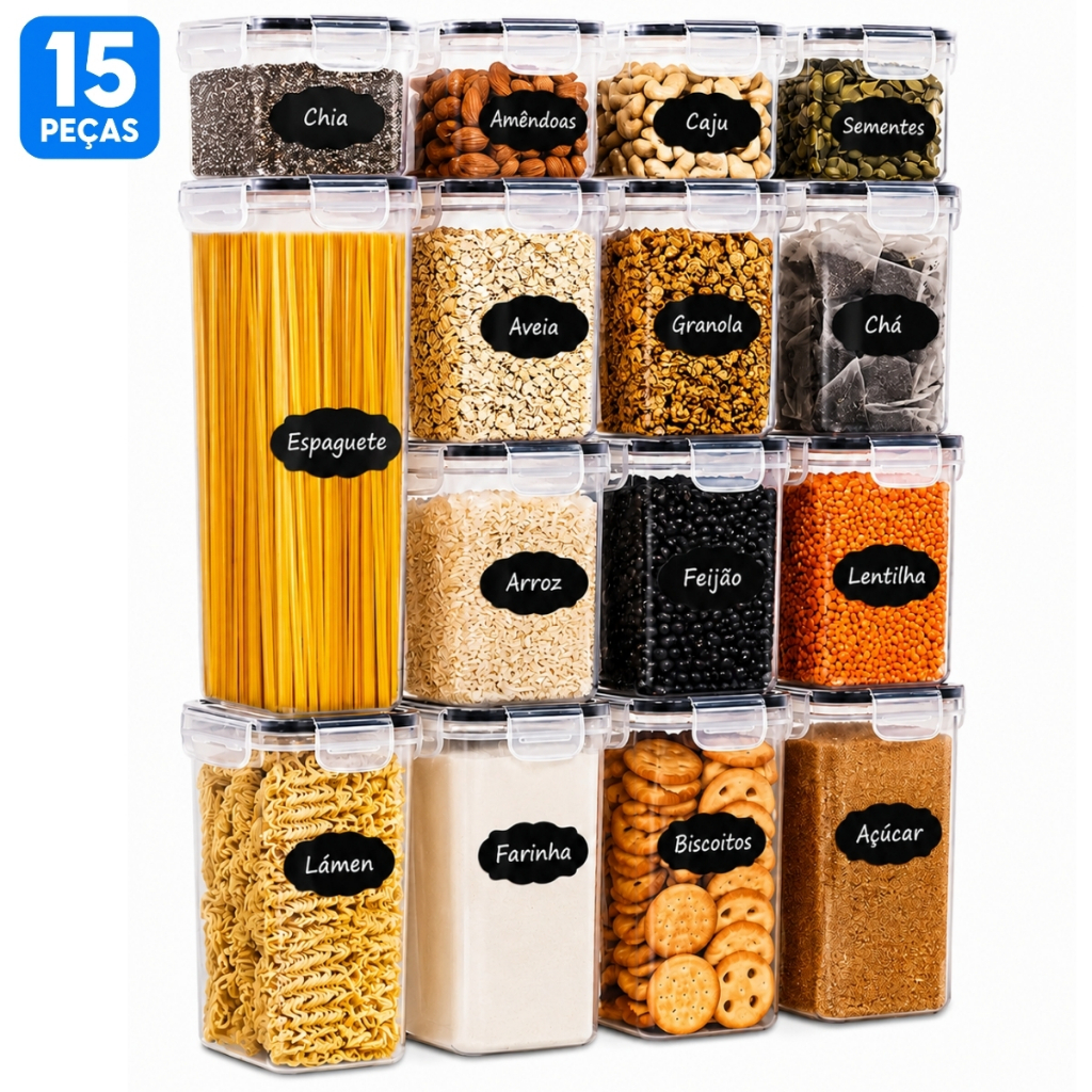 ✅ Kit 15 Potes Herméticos Organizadores