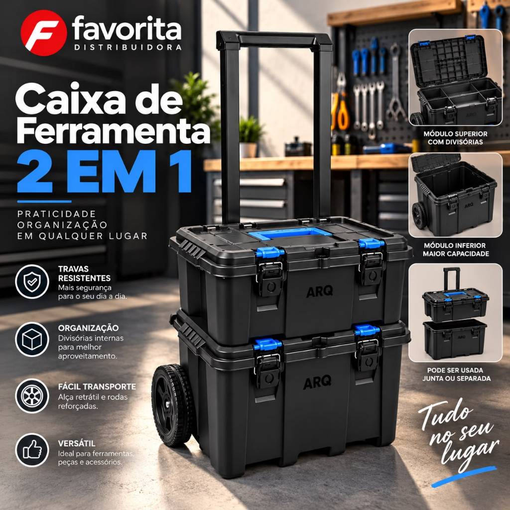 KIT Caixa de Ferramentas Modular Ultra Box 2 em 1 com Rodas Resistente TOY 26047