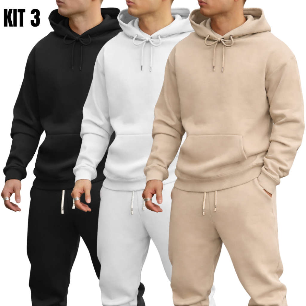 ✅ Kit 3 Moletons Canguru Básicos