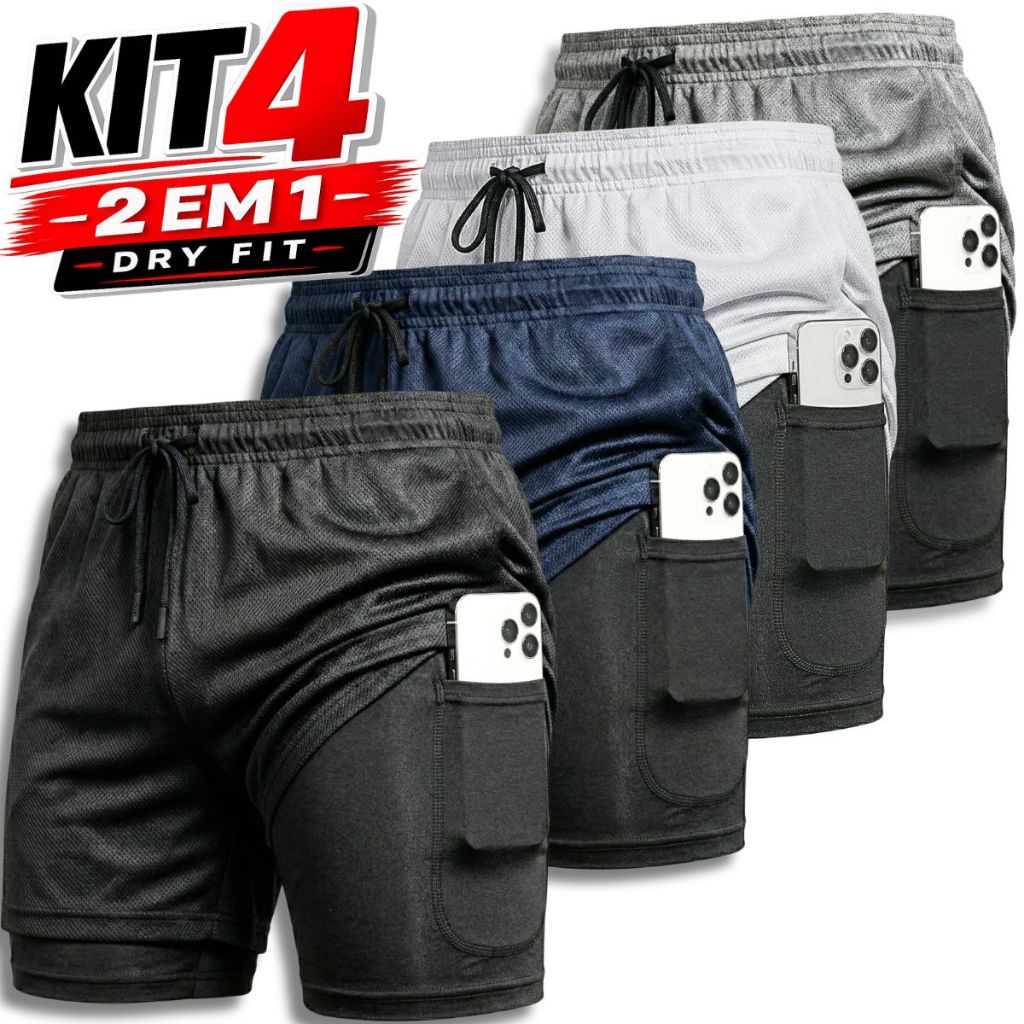 ✅ Kit 4 Shorts Dry Fit Masculino