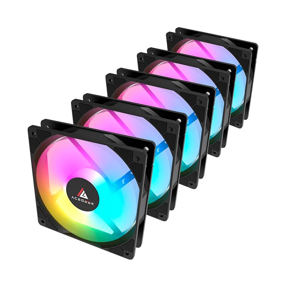 🔥Kit Ventoinhas Acegeek RW12 5x1, Rainbow, 5x120mm, Preto, AG-RW12-5X1-BK
