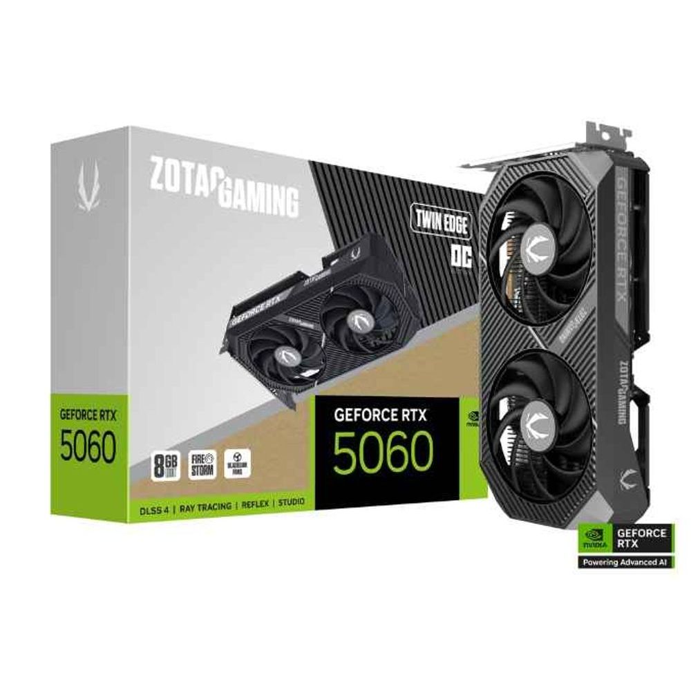 Placa de Vídeo NVIDIA GeForce ZOTAC Gaming RTX 5060 8GB Twin Edge OC GDDR7 128BITS ZT-B506