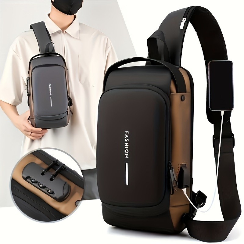 ✅ Mochila Transversal Compacta Antifurto Impermeável