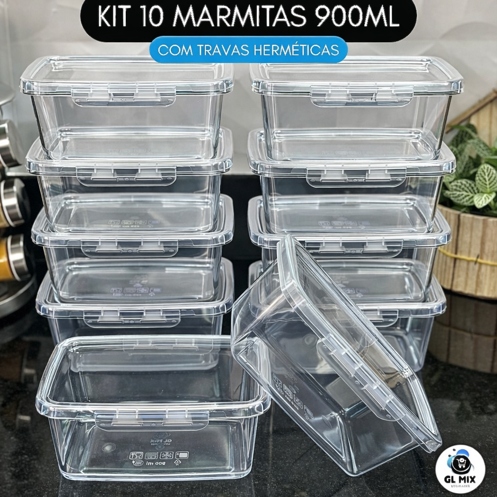 ✅ Kit 10 Marmitas Herméticas 900ml
