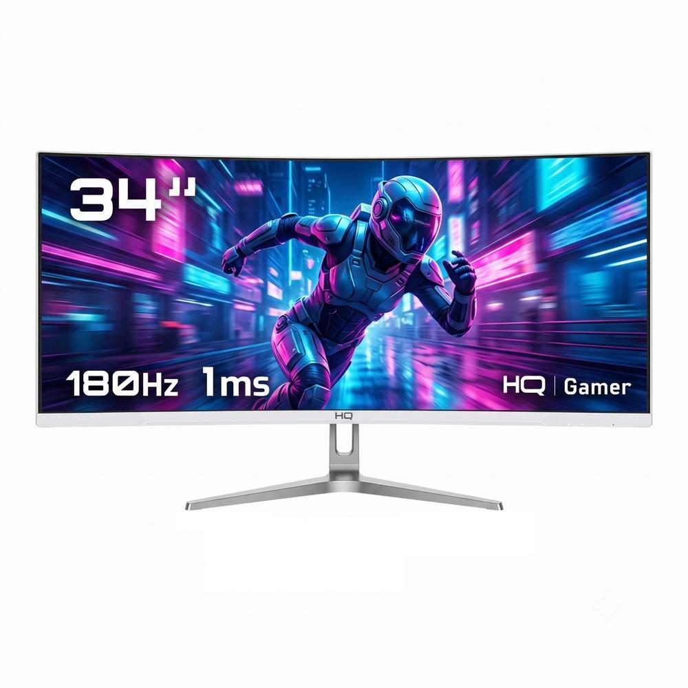 🔥 Monitor Gamer HQ 34" Branco Curvo 1ms, 180Hz, UltraWide (QHD) - 3440x1440 AMD FreeSync,
