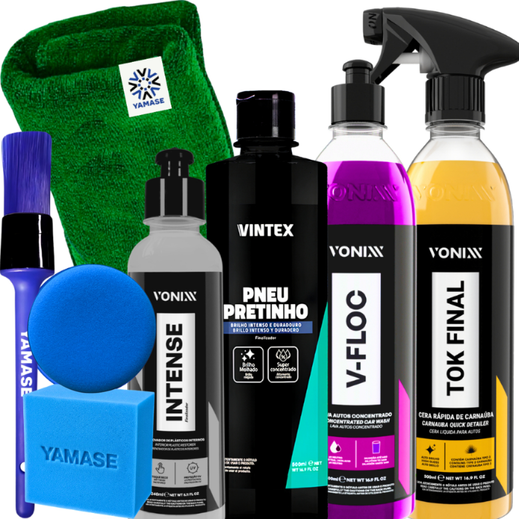 🔥Kit Estética Automotiva Vonixx V-Floc Tok Final Intense 240ml Pneu Pretinho Pano Pincel 