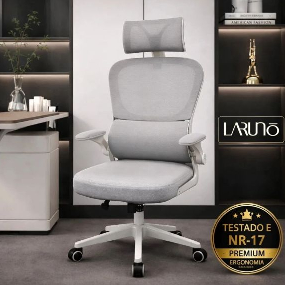Cadeira de Escritório Ergonômica cinza Giratória com Apoio Lombar e Braços Ajustáveis - LA