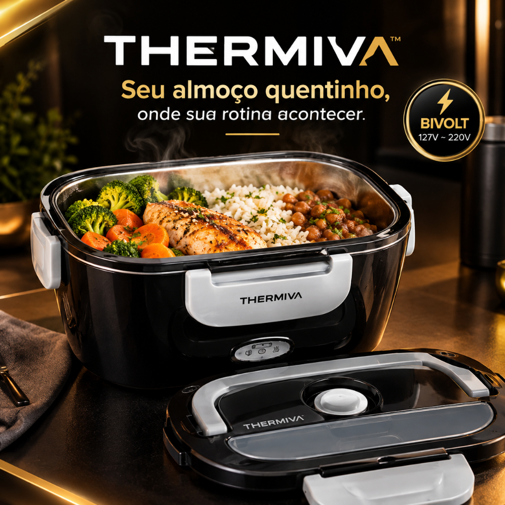 BUG - Marmiteira Elétrica Thermiva Bivolt Portátil Térmica para Trabalho e Faculdade Preta