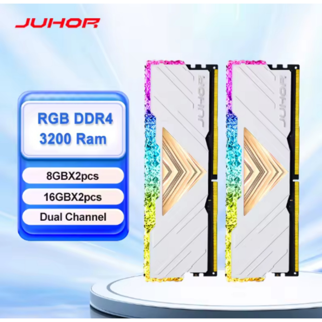🔥 JUHOR RGB DDR4 3200MHz 16GB 8GBX2 Memória Ram para jogos de mesa de canal duplo