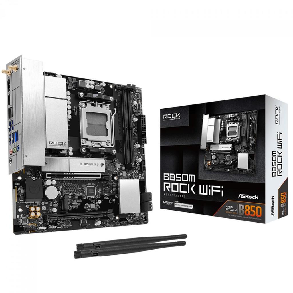 Placa Mãe ASRock B850M Rock WiFi, Chipset B850, AMD AM5, mATX, DDR5