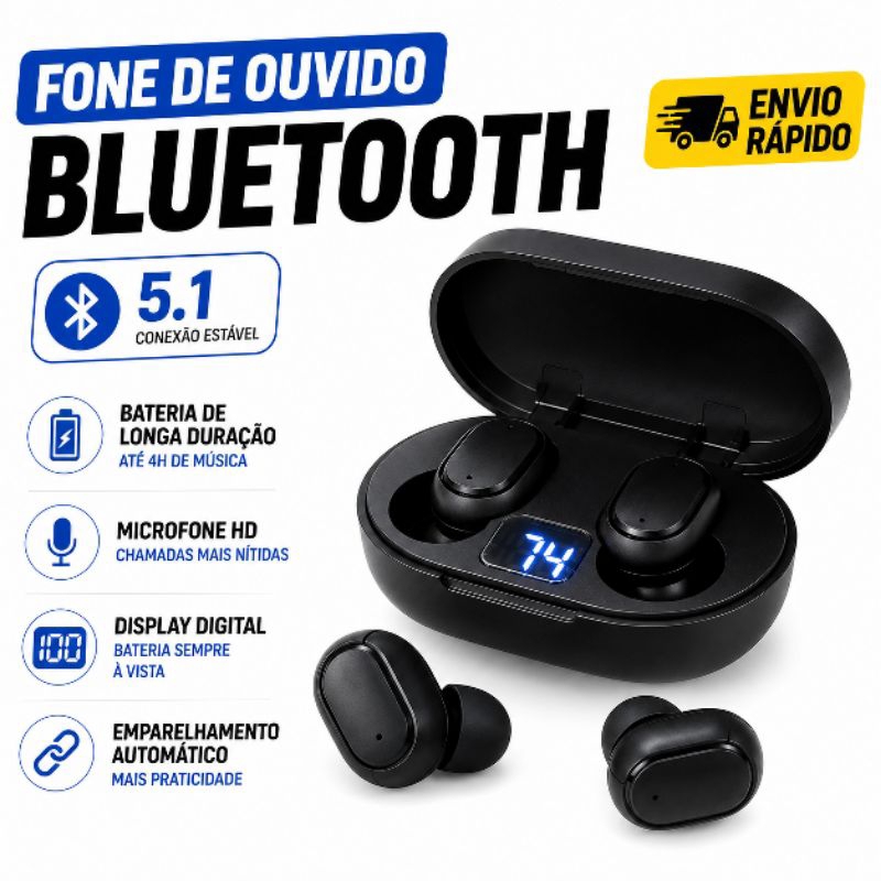 Fone Bluetooth Sem Fio com Case