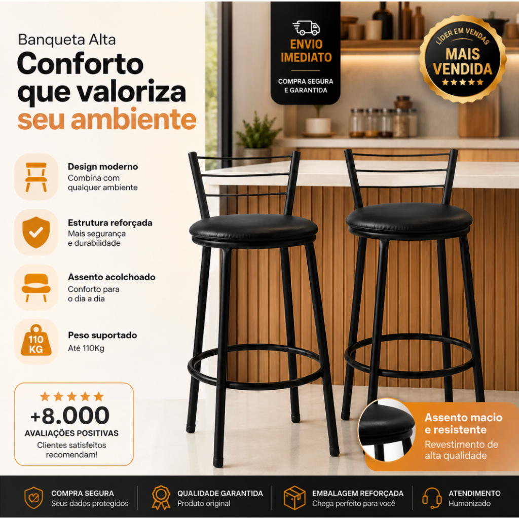 Kit 2 Banquetas Bistrô Altas